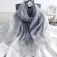 AnnaSofia 真絲羊毛混紡大尺寸披肩絲巾圍巾-煥彩線絲 現貨(銀灰系)