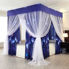 침대 암막 캐노피 공주풍 핑크 가림막 사각 체크 커튼 설치 1.2mx2.0mx1.95m 인, D. 여름 꽃