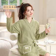 可穿浴巾 浴袍 大碼浴巾 浴衣 溫泉游泳浴衣 日式和服 舒適好穿 酒店浴袍 寬鬆浴袍棉柔感浴袍女鞦鼕季2024新款珊瑚絨, 1個, 吸水速幹 （奶油白）女款,長袖【簡約包邊領】