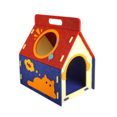 拼接款羊毛氈寵物窩貓窩 貓屋, 紅藍黃, 1個