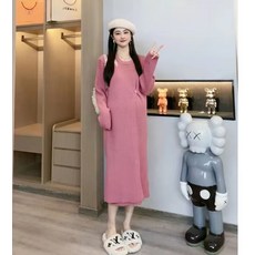 임산부 때패션 니트 스커트 가을 겨울 수유 가능한 빅사이즈 미디 니트 원피스
