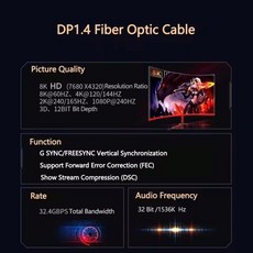 DP 1.4 AOC 광섬유 케이블 DisplayPort 8K@60Hz HBR3 32.4Gbps 디스플레이 포트 광학 100m(HDTV RTX 4090용, 01 90cm