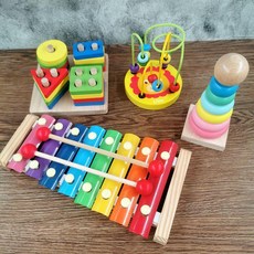 兒童八音敲琴組 益智音樂啟蒙玩具, 1個, 4件琴+方柱+繞珠+塔