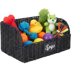 브래브토드 애완견 장난감 보관 바구니 개 고양이 장난감을 위한 접이식 폴리 위커 사다리꼴 통 목줄 담요 정리함 거실 놀이방블랙에 이상적입니다