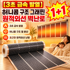 1+1[3초 급속 발열]허니콤 구조 그래핀 원적외선 벽난로 독일 블랙테크 그래핀 벽난방 가정용 온풍기 1등급 절전형, 기본*1, 허니콤 그래핀 벽난로