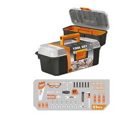 兒童工具玩具套裝，角色扮演工具箱玩具，37件工具組, 灰黑色, 1個