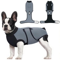 Idepet 강아지 회복 수트 여성 우주복 수술 남성용 통기성 반려동물 바디수트 Spay Neuter E-칼라 & 콘 대체 수술복 복부 핥기 방지 상처 셔츠 (그레이 L), 회색, L