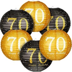 Blulu 6피스 생일 파티 장식 걸이식 종이 랜턴 블랙 골드 반짝이는 기념일 사인 남성 여성 청소년 용품 70번째 스타일 175893