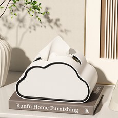 26新款貓咪雲朵創意紙巾盒高顏值家用客廳臥室桌面輕奢皮革抽紙盒, 雲舞白-雲朵橢圓紙巾盒(獨立包裝)