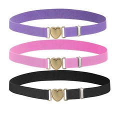 Bremorou 3 Pcs Kids Elastic Belt For Girls Adjustable Toddler Heart Buckle Stretch Belts With Hear