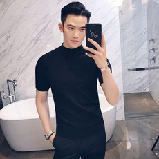 男士半高領短袖針織衫