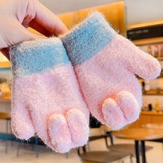 2023秋冬新款兒童手套可愛掛脖卡通毛絨加絨加厚防寒學生保暖手套