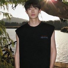 無袖背心男夏2025新款圓領外穿寬鬆運動休閒坎肩t卹