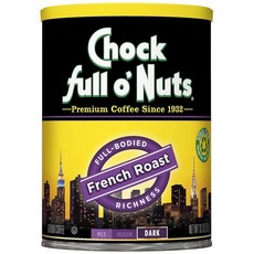 Chock Full o'Nuts 오리지널 디카페인 그라운드 커피 미디엄 로스트 100프로 프리미엄 커피콩 풍부한 맛과 부드러운 뒷맛의 풀 바디 블렌드 카페인 미포함 680.4g, Chock Full o' Nuts 프렌치 로스트 그라운