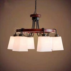 雨果燈飾 實木半吸頂燈 柏爾尼克車輪 客廳 挑高 餐廳 房間吊燈, 6燈 吊燈 或 去吊鍊可變半吸頂式請備註