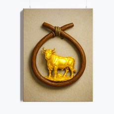 [인메이블] 풍수 돈들어오는 액막이 금전운 그림 6종 황금 명태 황소 캔버스 액자 풍요 소코뚜레 사업운 가득 거실 사무실 풍수 거실 벽 대형, 03.화목한 황금 황소, 캔버스액자, 03호[27.3x19cm]