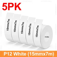 Labelwell 5/10PK P12 15mmx7m Marklife P12 P15 D30 라벨 프린터 용 연속 라벨 용지 슈트 접착 열 라벨 스, 06 5PK White Label