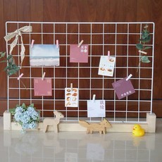 鐵網展示架 幼兒園作品展示架 置物架 鑰匙圈 照片牆 相片牆 擺攤 飾品, 1個, (可超商)中45*45網格+組裝木底座。