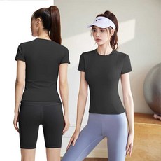 씨엠 슬림핏 여성용 요가 필라테스 반팔 티셔츠