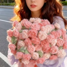 新款夢幻漸變玫瑰花毯手工編織diy材料包毛線花束毯子送女友禮物, 【95-100cm】夢幻粉玫瑰花毯材料包+工具+教程:如圖, 1個