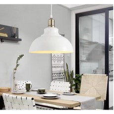 美式工業復古鍋蓋吊燈 - 咖啡廳店面LED燈, 白色（配金色燈頭白色電線）