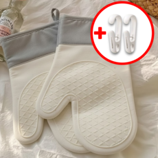 모미엘 두꺼운 실리콘 오븐장갑 주방 냄비 베이킹 장갑 2p 집게형고리세트, 1개, 투톤그레이