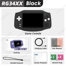 ERNIC RG34XX 레트로 핸드 헬드 게임 콘솔 IPS 스크린 Linux 시스템 HD, 64G 256G 11K Games, Bla