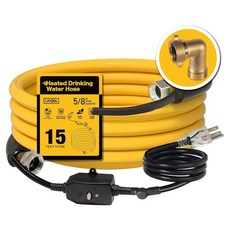 90도 팔꿈치가 있는 RV 용 UTOOL 100피트 온수 호스 NSF 372 식수 정원 자동 온도 조절기 보호 기능 40 F 5/8인치 ID 3/4인치 GHT 어댑터, 15 FT (with Power Off Protecti