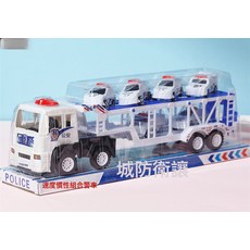 DIU 大號慣性拖頭車雙層拖車慣性工程車男孩玩具車兒童玩具, 1個, 大號警車拖車:如圖