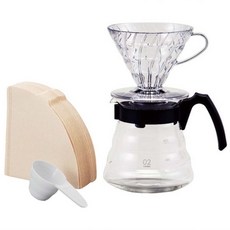 Hario V60 手沖咖啡四件組 (100週年紀念/含VCND-02B雲朵壺/日本製), 1組, V60 02樹脂圓錐濾杯/錐形咖啡濾紙40張/咖啡量匙/玻璃壺600ml, 600ml