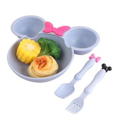 RAJUNGPLUS 동물친구 식사세트 파스텔톤캐릭터그릇 귀요미후식식기SET 캐릭터식판 그릇수저포크3종세트 큐트테이블웨어셋트, 4귀요미식기-민트