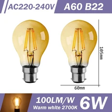 2PCS LED 필라멘트 전구 E14 E27 C35 ST64 G80 A60 220V 4W 9W 흰색 유리 360 학위 에디슨 레트로 복고풍, 06 A60 B22 2700K, 01 AC220-240V