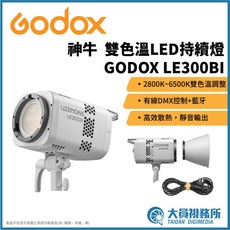 GODOX LE300Bi 雙色溫 LED 持續燈 2800K~6500K 燈光控制, 1個, 黑色