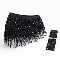 스타일홀리 스팽글 랩스커트 + 벨트 SET 라인댄스 벨리댄스 공연 무대의상 줌바 라틴 댄스복, 1세트, 블랙