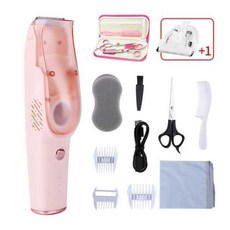 跨境【高品質】自動吸發新生嬰兒童理髮器超靜音寶寶剃頭電推剪子, 粉色標配+原裝刀頭+安全鋼剪套裝:1個