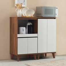 니즈 냉장고 팬드리장 정수기받침 부엌 미니 수납장+렌지대 세트, 멀바우화이트