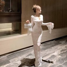 티류으스 여성 봄 레트로 블랙 레이스 롱 원피스 허리라인 핏 슬림핏 프렌치 스타일 오피스룩 하객룩 Lyw