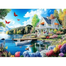 해외 Mjyphdm 성인용 300피스 퍼즐 | 레이크 하우스 직소 어린이 성인 노인을 위한 대형 견고하고 안전함 매력적이고 교육적인 장난감 남아 여아를 훌륭한 선물 52.1 x