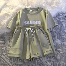 F 臺灣出 夏季寬鬆 休閑運動 服套裝女夏寬鬆減齡顯瘦大碼中長款短袖短褲跑步兩件套裝 AJKD