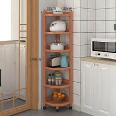 全實木三角置物架家用落地轉角收納架帶輪移動 角櫃 墻角櫃 傢用 邊角櫃 儲物櫃子 置物架 轉角置物架, 6層原木色, 1個