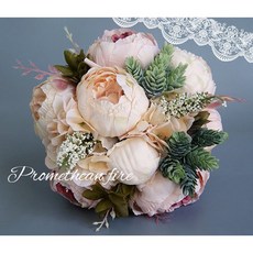 Promethean fire 歐式仿真牡丹捧花 新娘婚紗外拍佈置, 香檳色捧花, 1個