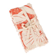 Creative Co-Op 4피스 면 프린트 냅킨 세트 꽃무늬 패턴 및 프린지 내추럴 토마토 색상 186064