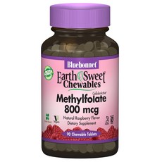 Bluebonnet 葉酸素食咀嚼錠 800mcg 覆盆子味, 1個, 90 件
