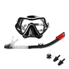 YUKE 潛水面鏡呼吸管浮潛套裝 成人浮潛裝備 防霧潛水鏡 乾式呼吸管 游泳潛水兩用, 黑白