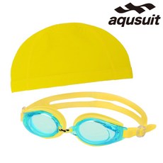 국내생산 아퀴스트 김서림방지 안티포그 수경 TG-1510 + 스판 수모 세트 성인 아동 어린이 초등 키즈 물안경 수영모자 실내수영장 생존수영용품, 1세트, 스카이옐로우_옐로우