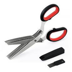 리브문 스텐 5중날 칼날 파채 주방 가위, 1개, 블랙 + 레드