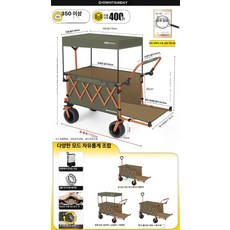 누마 초대형 유아웨건 핸들링 키즈 가성비 야외용품 육아용품 접이식 차양막 캠핑 왜건 피크닉 트롤리, 코랄오렌지 밀대 차양막
