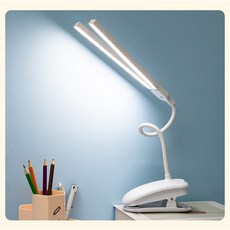콜콜러브 클립형 LED 데스크램프 눈보호 무자극 조명 3단 색온도/밝기 조절 USB 충전형, 더블 헤드 A