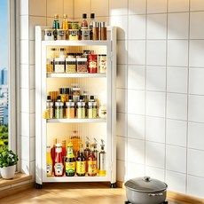 GOOD MOMENT 주방 수납장 카본강 스틸 먼지차단 슬라이딩 도어 조리대 코너 수납, 1개, 화이트