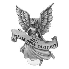 Pewter Please drive carefuly 수호 천사 배너 아들 펜던트 메달 자동차 바이저 클립 개별 카드, Pewter Please drive carefuly 수